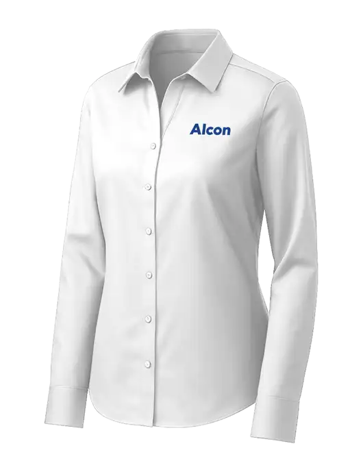 Brooks Brothers Womens White Wrinkle-Free Stretch Pinpoint Shirt w/Alcon Logo