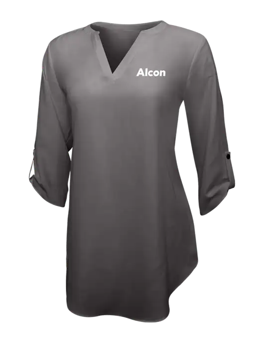 Dark Grey Womens 3/4 Sleeve Tunic Blouse w/Alcon Logo