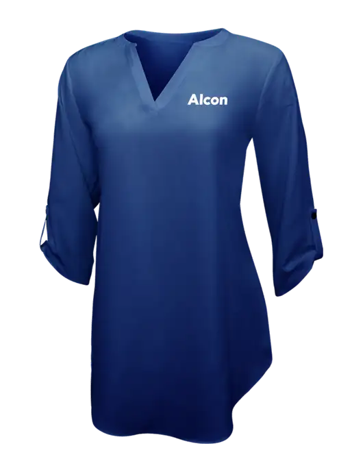 Dark Royal Womens 3/4 Sleeve Tunic Blouse w/Alcon Logo
