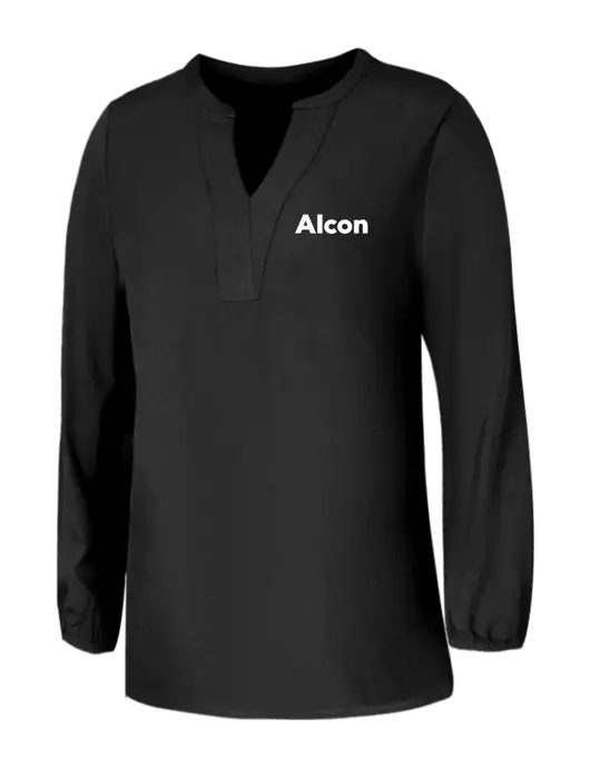 Mercer+Mettle Womens Deep Black Stretch Crepe 3/4 Sleeve Blouse w/Alcon Logo