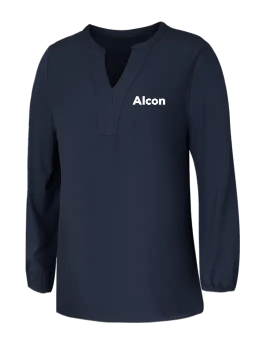 Mercer+Mettle Womens Navy Stretch Crepe 3/4 Sleeve Blouse w/Alcon Logo