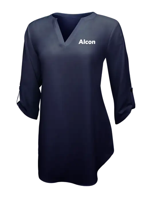 Navy Womens 3/4 Sleeve Tunic Blouse w/Alcon Logo