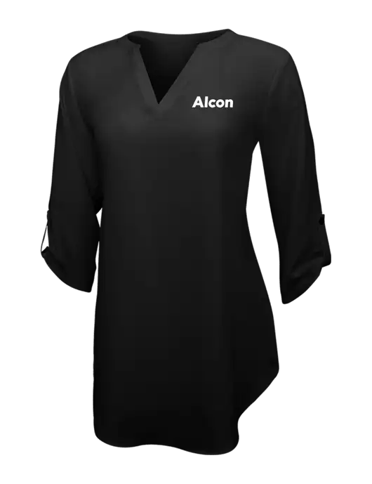 Womens Black 3/4 Sleeve Tunic Blouse w/Alcon Logo