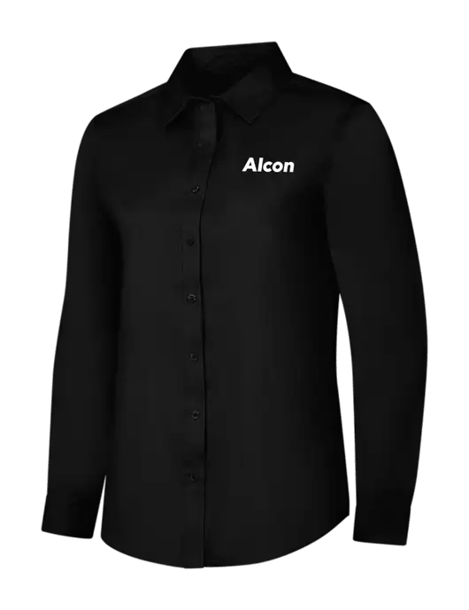 Womens Black Long Sleeve Superpro React Twill Shirt w/Alcon Logo