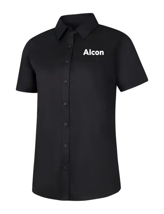 Womens Black Short Sleeve Superpro React Twill Shirt w/Alcon Logo