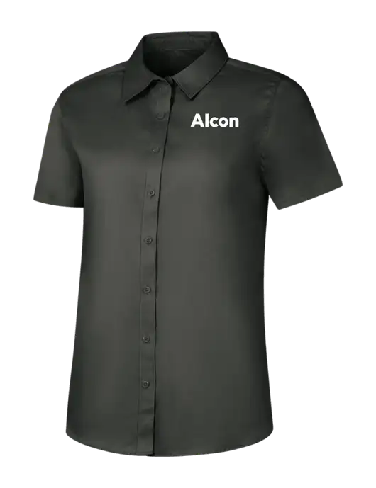 Womens Dark Grey Short Sleeve Superpro React Twill Shirt w/Alcon Logo