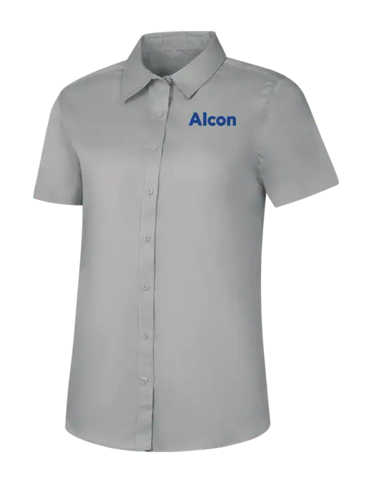 Womens Light Grey Short Sleeve Superpro React Twill Shirt w/Alcon Logo