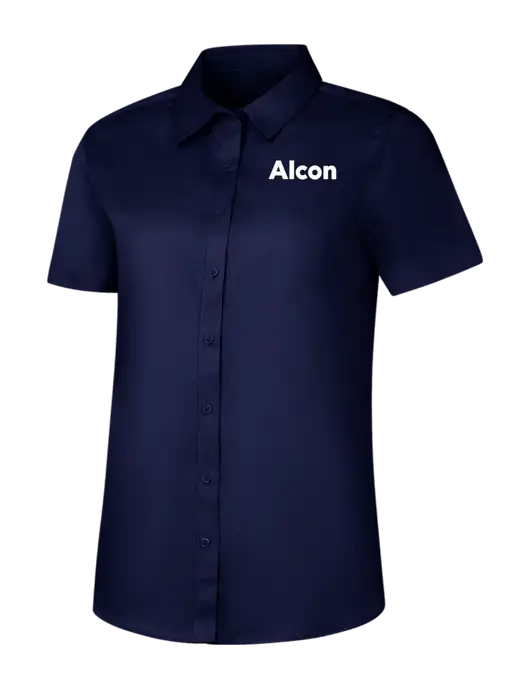Womens Navy Short Sleeve Superpro React Twill Shirt w/Alcon Logo