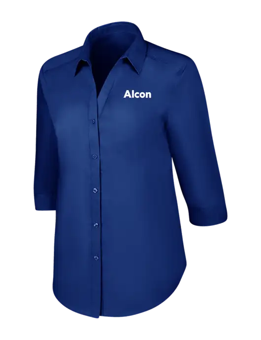 Womens Royal 3/4 Sleeve Carefree Poplin Shirt w/Alcon Logo
