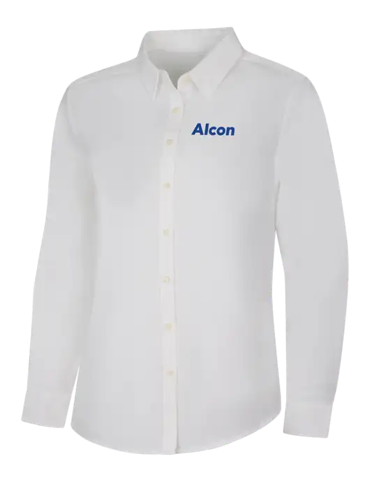 Womens White Long Sleeve Superpro React Twill Shirt w/Alcon Logo