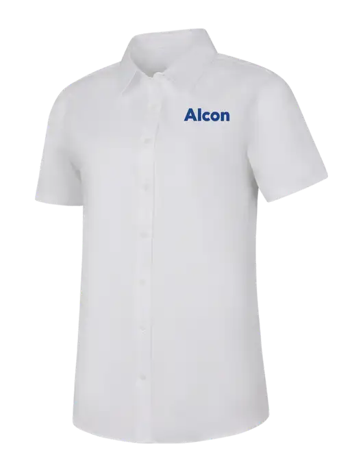 Womens White Short Sleeve Superpro React Twill Shirt w/Alcon Logo