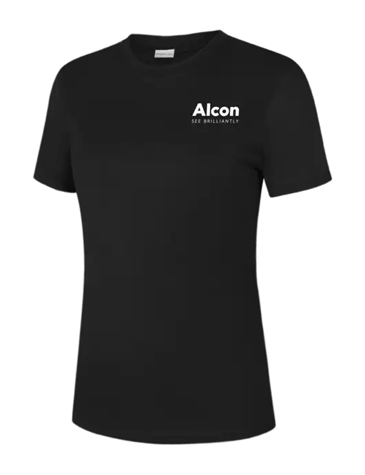  Womens Black PosiCharge Competitor Tee w/Alcon Logo