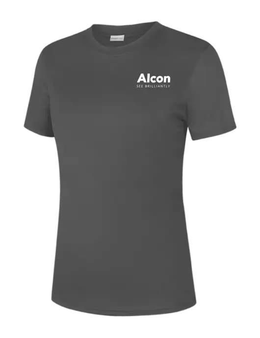  Womens Dark Grey PosiCharge Competitor Tee w/Alcon Logo