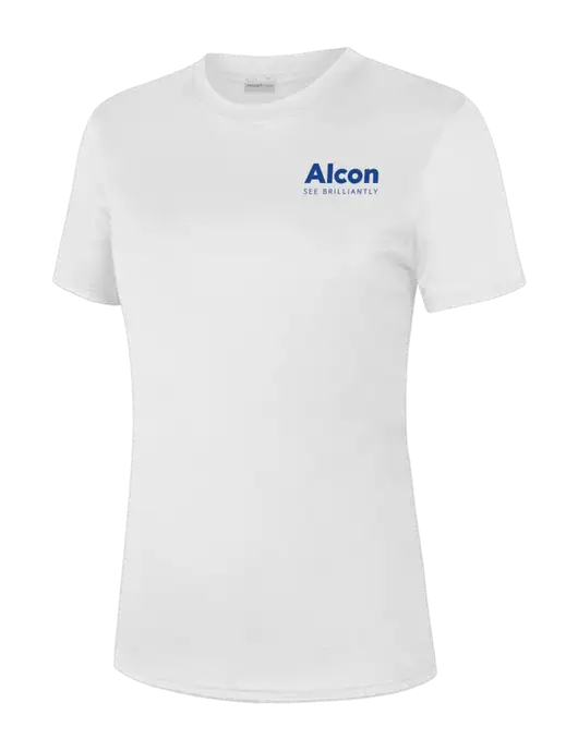  Womens White PosiCharge Competitor Tee w/Alcon Logo