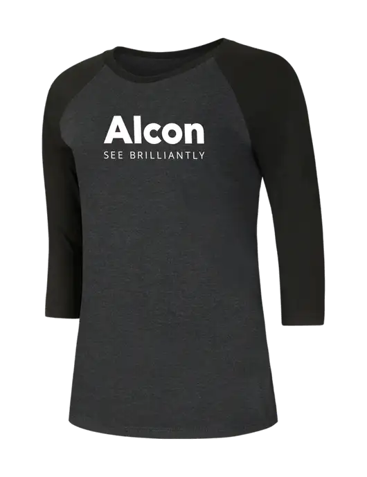 Womens Simply Soft 3/4 Sleeve Black/Black Frost Ring Spun Cotton T-Shirt w/Alcon Logo
