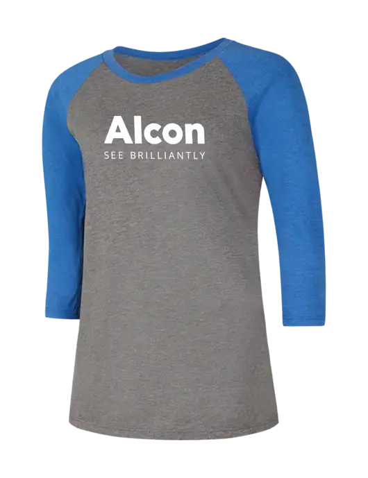 Womens Simply Soft 3/4 Sleeve Royal Frost/Grey Ring Spun Cotton T-Shirt w/Alcon Logo