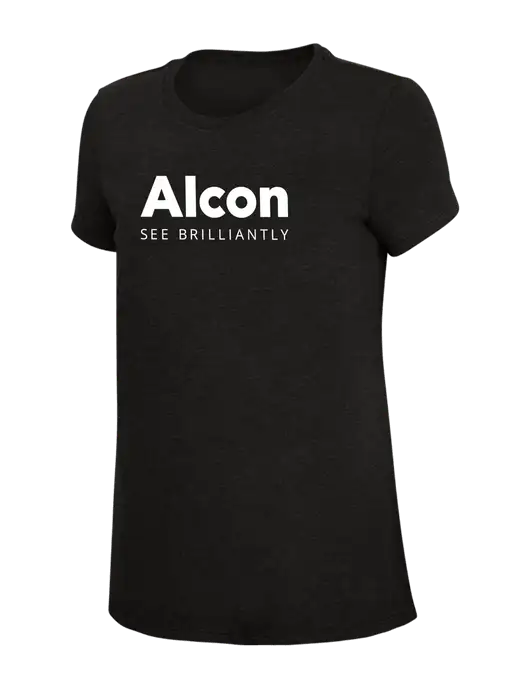 Womens Simply Soft Black 4.5oz Poly/Combed Ring Spun Cotton T-Shirt w/Alcon Logo
