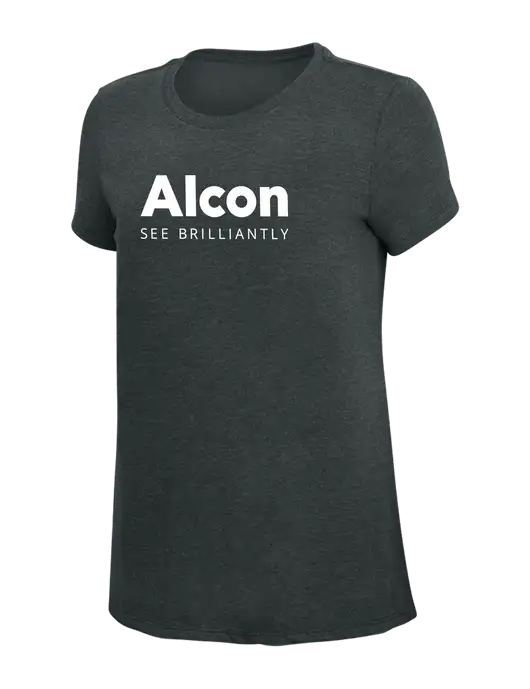 Womens Simply Soft Black Frost 4.5oz Poly/Combed Ring Spun Cotton T-Shirt w/Alcon Logo