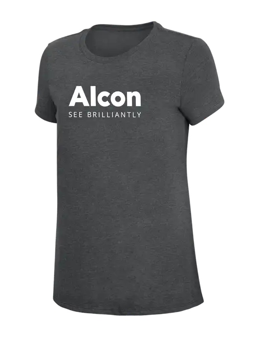 Womens Simply Soft Charcoal 4.5oz Poly/Combed Ring Spun Cotton T-Shirt w/Alcon Logo