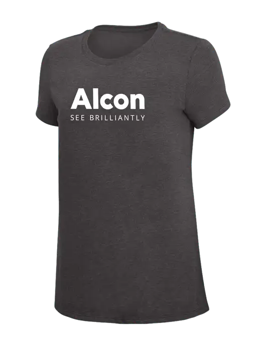 Womens Simply Soft Heather Charcoal 4.5oz  Poly/Combed Ring Spun Cotton T-Shirt w/Alcon Logo