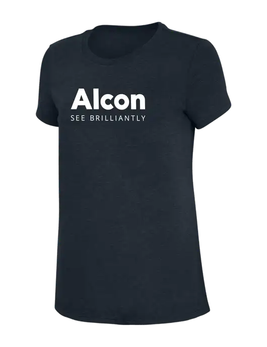 Womens Simply Soft Navy 4.5oz Poly/Combed Ring Spun Cotton T-Shirt w/Alcon Logo