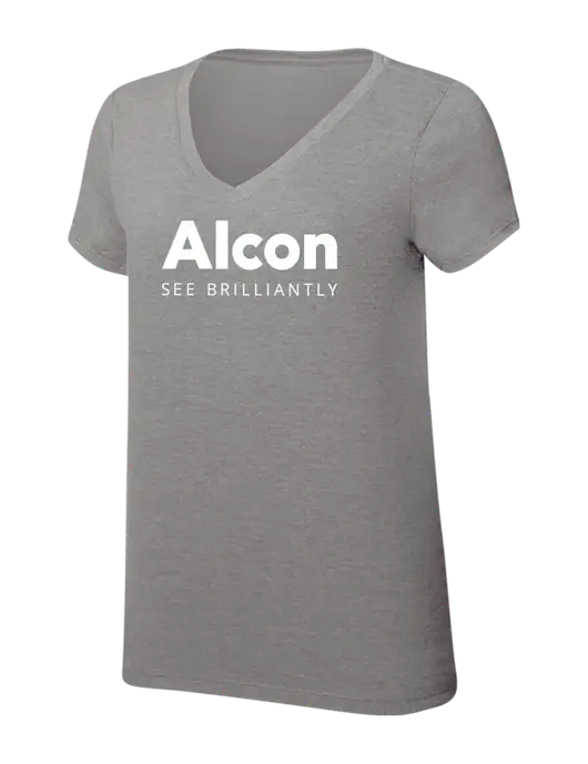 Womens Simply Soft V-Neck Grey Frost 4.5oz  Poly/Combed Ring Spun Cotton T-Shirt w/Alcon Logo