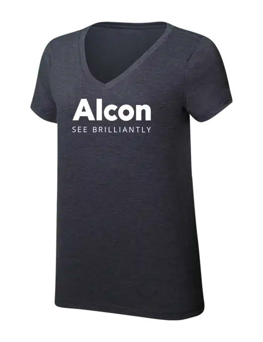 Womens Simply Soft V-Neck Heather Charcoal 4.5oz  Poly/Combed Ring Spun Cotton T-Shirt w/Alcon Logo