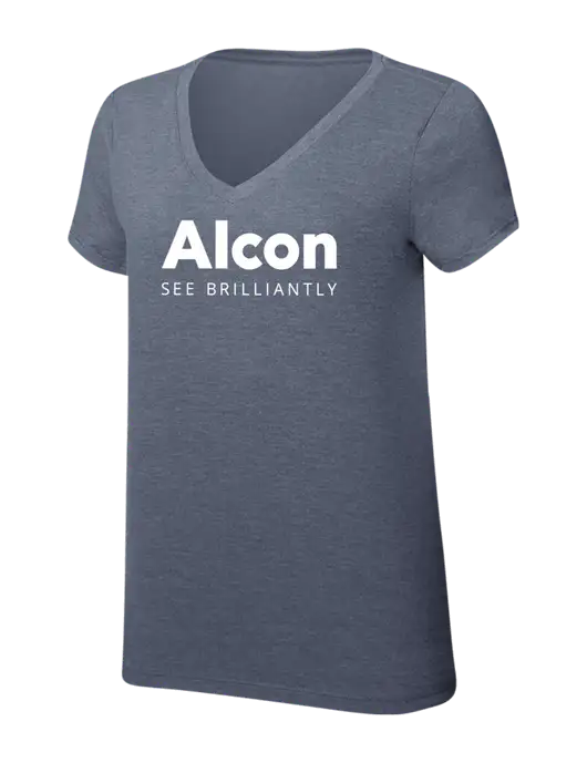 Womens Simply Soft V-Neck Navy Frost 4.5oz  Poly/Combed Ring Spun Cotton T-Shirt w/Alcon Logo