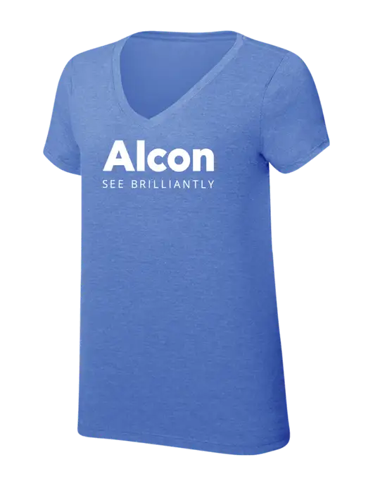 Womens Simply Soft V-Neck Royal Frost 4.5oz  Poly/Combed Ring Spun Cotton T-Shirt w/Alcon Logo