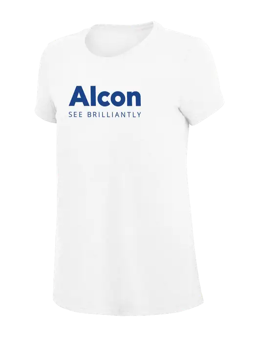 Womens Simply Soft White 4.5oz Poly/Combed Ring Spun Cotton T-Shirt
 w/Alcon Logo