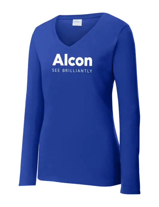 Womens  V-Neck Ring Spun Royal 4.5 oz Long Sleeve T-Shirt w/Alcon Logo