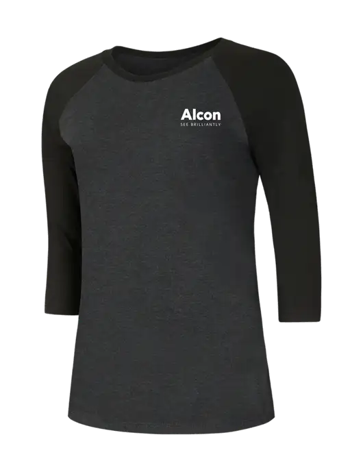 Womens Simply Soft 3/4 Sleeve Black/Black Frost Ring Spun Cotton T-Shirt w/Alcon Logo