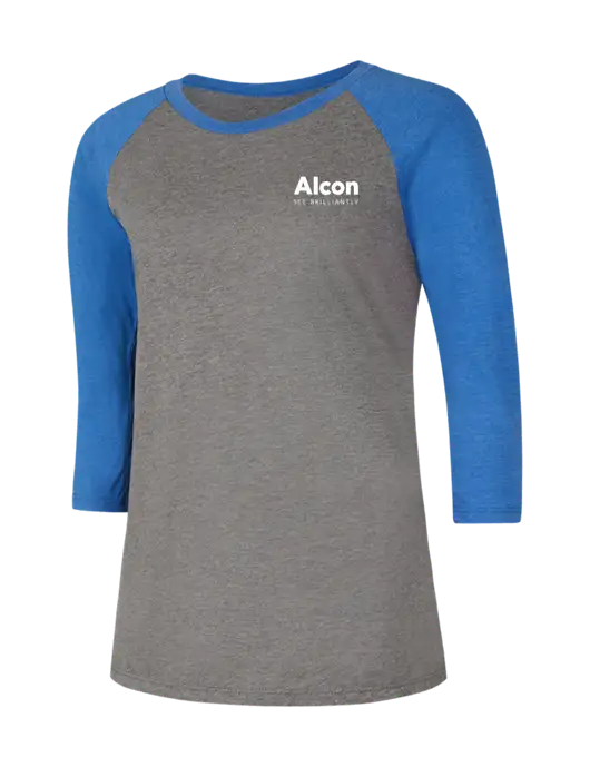 Womens Simply Soft 3/4 Sleeve Royal Frost/Grey Ring Spun Cotton T-Shirt w/Alcon Logo