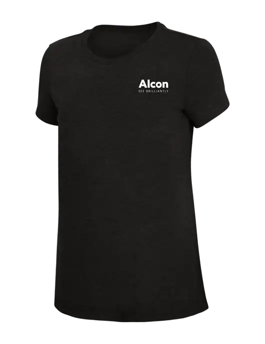 Womens Simply Soft Black 4.5oz Poly/Combed Ring Spun Cotton T-Shirt w/Alcon Logo