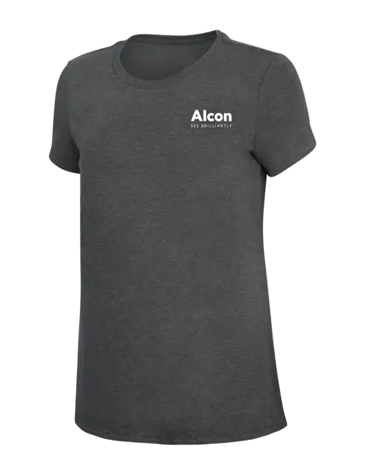 Womens Simply Soft Charcoal 4.5oz Poly/Combed Ring Spun Cotton T-Shirt w/Alcon Logo