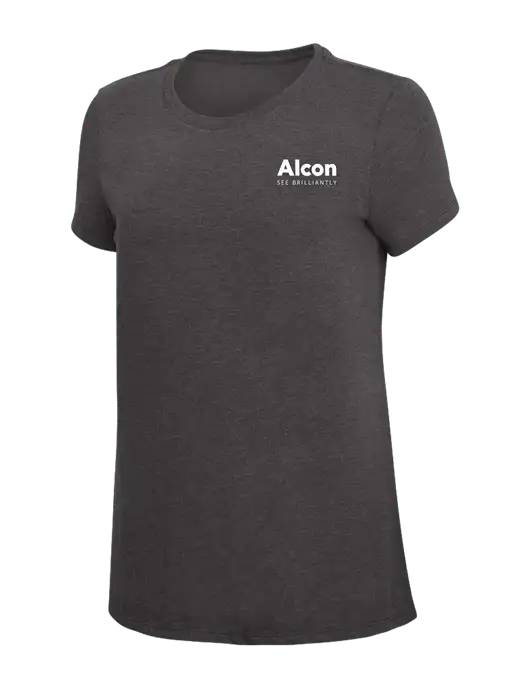 Womens Simply Soft Heather Charcoal 4.5oz  Poly/Combed Ring Spun Cotton T-Shirt w/Alcon Logo