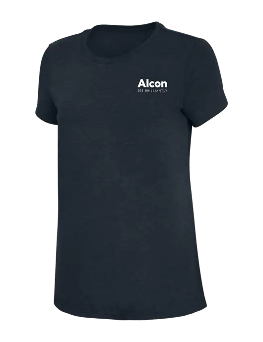 Womens Simply Soft Navy 4.5oz Poly/Combed Ring Spun Cotton T-Shirt w/Alcon Logo