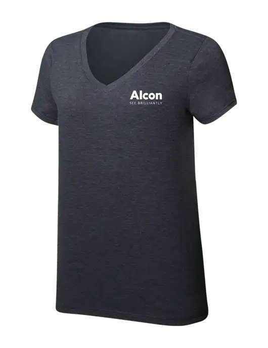 Womens Simply Soft V-Neck Heather Charcoal 4.5oz  Poly/Combed Ring Spun Cotton T-Shirt w/Alcon Logo