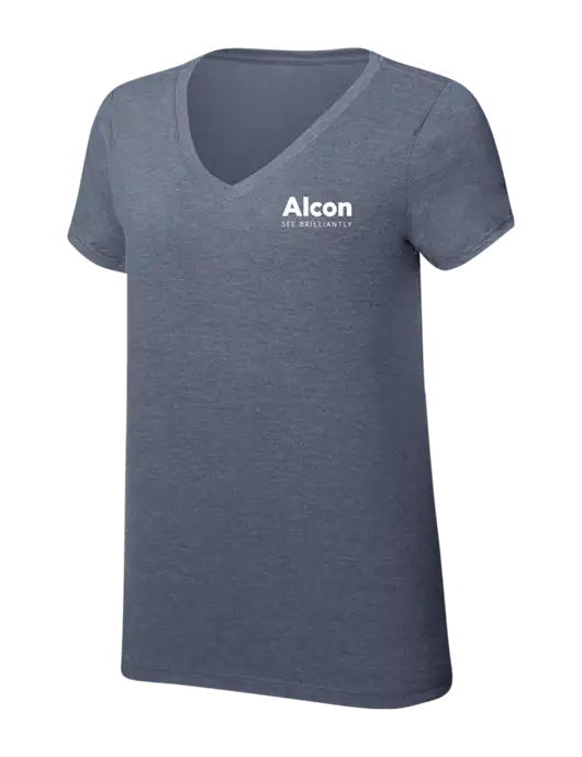 Womens Simply Soft V-Neck Navy Frost 4.5oz  Poly/Combed Ring Spun Cotton T-Shirt w/Alcon Logo