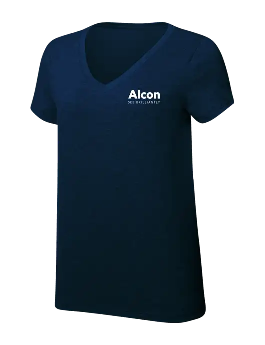 Womens Simply Soft V-Neck New Navy 4.5oz  Poly/Combed Ring Spun Cotton T-Shirt w/Alcon Logo