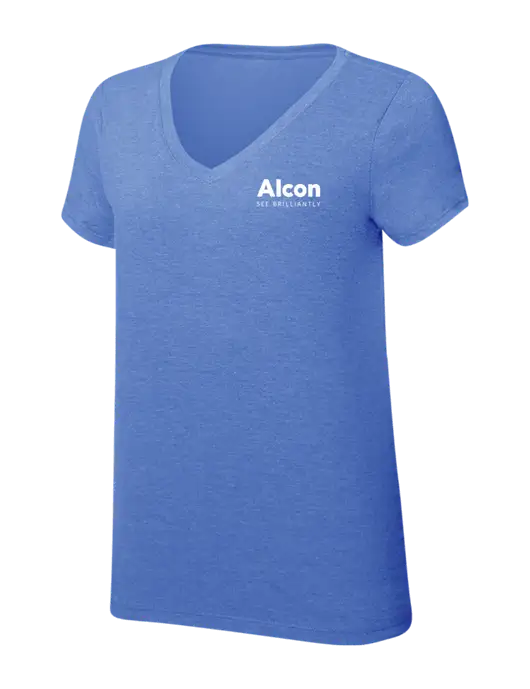 Womens Simply Soft V-Neck Royal Frost 4.5oz  Poly/Combed Ring Spun Cotton T-Shirt w/Alcon Logo