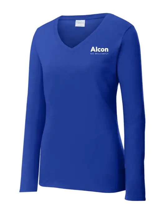 Womens  V-Neck Ring Spun Royal 4.5 oz Long Sleeve T-Shirt w/Alcon Logo
