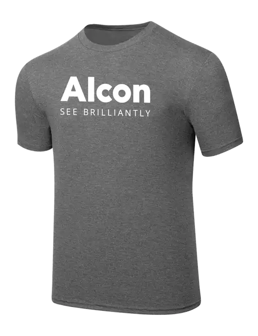 Simply Soft Heathered Medium Grey 4.5oz  Poly/Combed Ring Spun Cotton T-Shirt w/Alcon Logo
