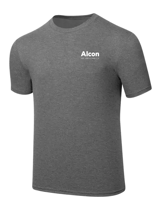 Simply Soft Heathered Medium Grey 4.5oz  Poly/Combed Ring Spun Cotton T-Shirt w/Alcon Logo