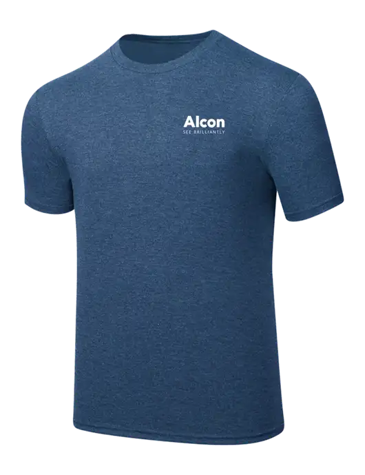 Simply Soft Heathered Navy 4.5oz  Poly/Combed Ring Spun Cotton T-Shirt w/Alcon Logo