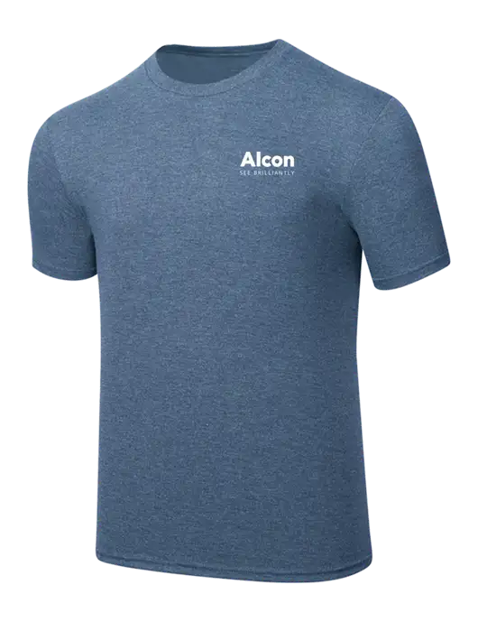Simply Soft Light Slate Blue Heathered 4.5oz  Poly/Combed Ring Spun Cotton T-Shirt w/Alcon Logo